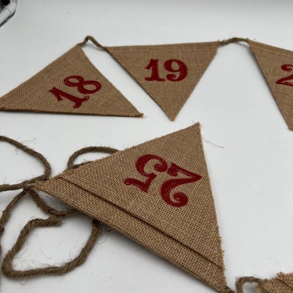 Christmas Advent Calendar Banner Jute Burlap Pocket Wall Decor Farmhouse Rustic - Picture 6 of 9